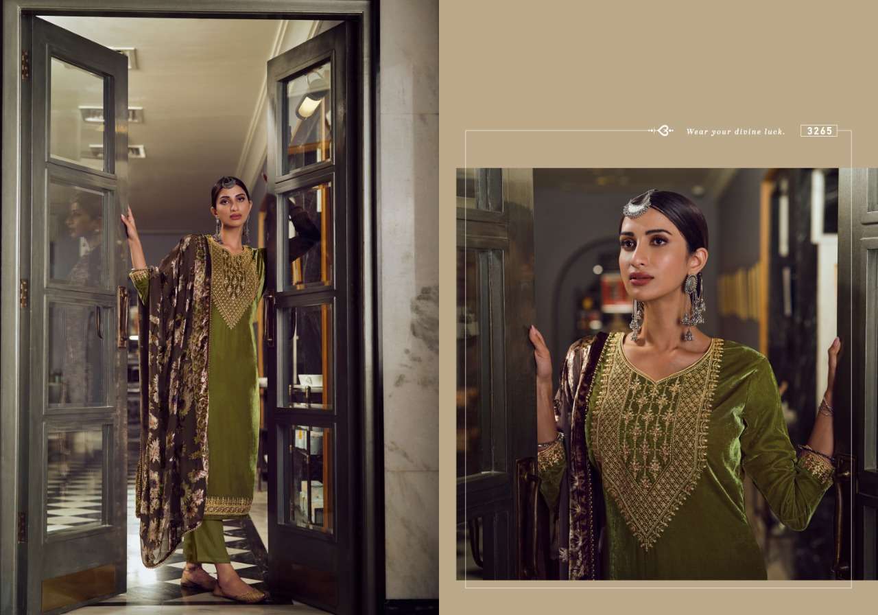 GLAMOUR BY CHARMY 3261 TO 3265 SERIES BEAUTIFUL SUITS COLORFUL STYLISH FANCY CASUAL WEAR & ETHNIC WEAR VELVET EMBROIDERED DRESSES AT WHOLESALE PRICE