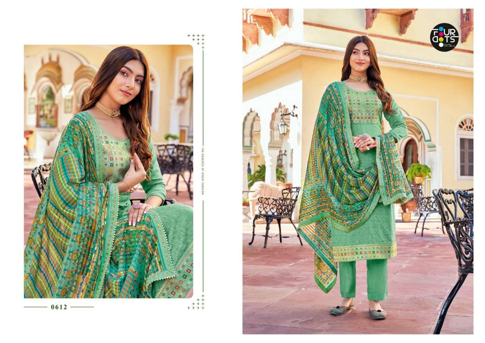 ADIRA VOL-3 BY FOUR DOTS 0611 TO 0614 SERIES BEAUTIFUL SUITS COLORFUL STYLISH FANCY CASUAL WEAR & ETHNIC WEAR MUSLIN JACQUARD WORK DRESSES AT WHOLESALE PRICE