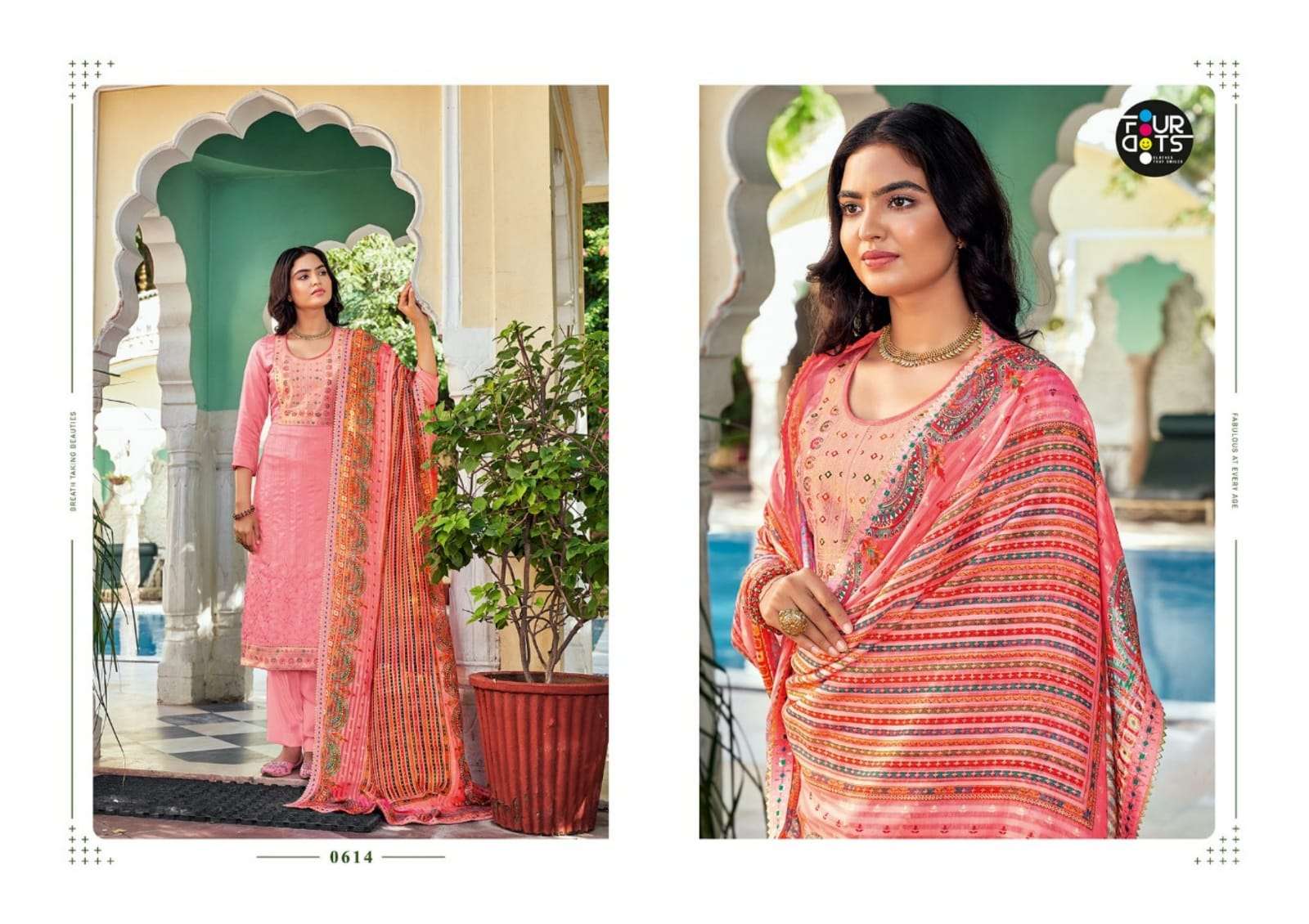 ADIRA VOL-3 BY FOUR DOTS 0611 TO 0614 SERIES BEAUTIFUL SUITS COLORFUL STYLISH FANCY CASUAL WEAR & ETHNIC WEAR MUSLIN JACQUARD WORK DRESSES AT WHOLESALE PRICE