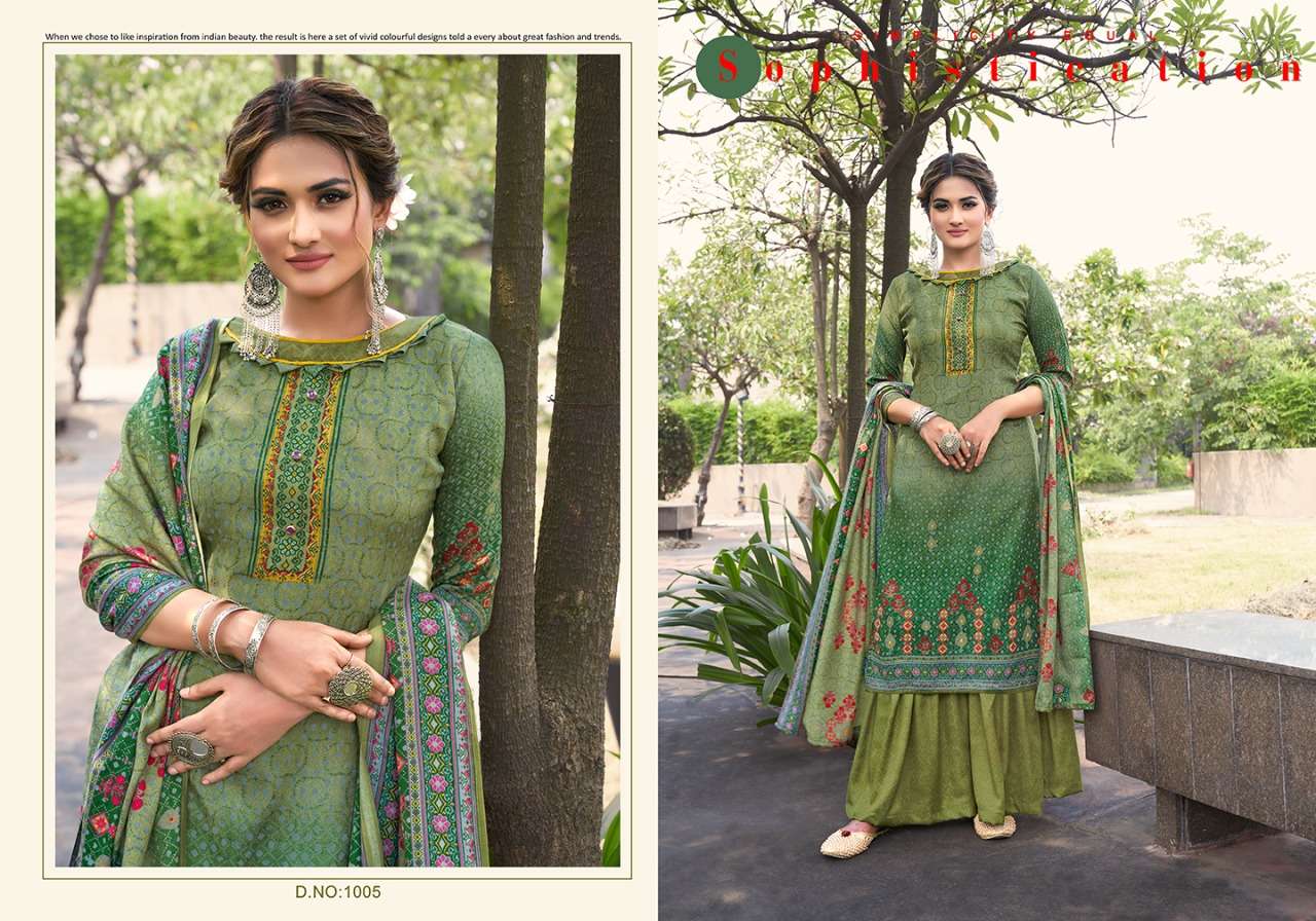 AARIKA BY VIJAYA FASHION 1001 TO 1008 SERIES BEAUTIFUL STYLISH SUITS FANCY COLORFUL CASUAL WEAR & ETHNIC WEAR & READY TO WEAR PASHMINA DOBBY PRINTED DRESSES AT WHOLESALE PRICE