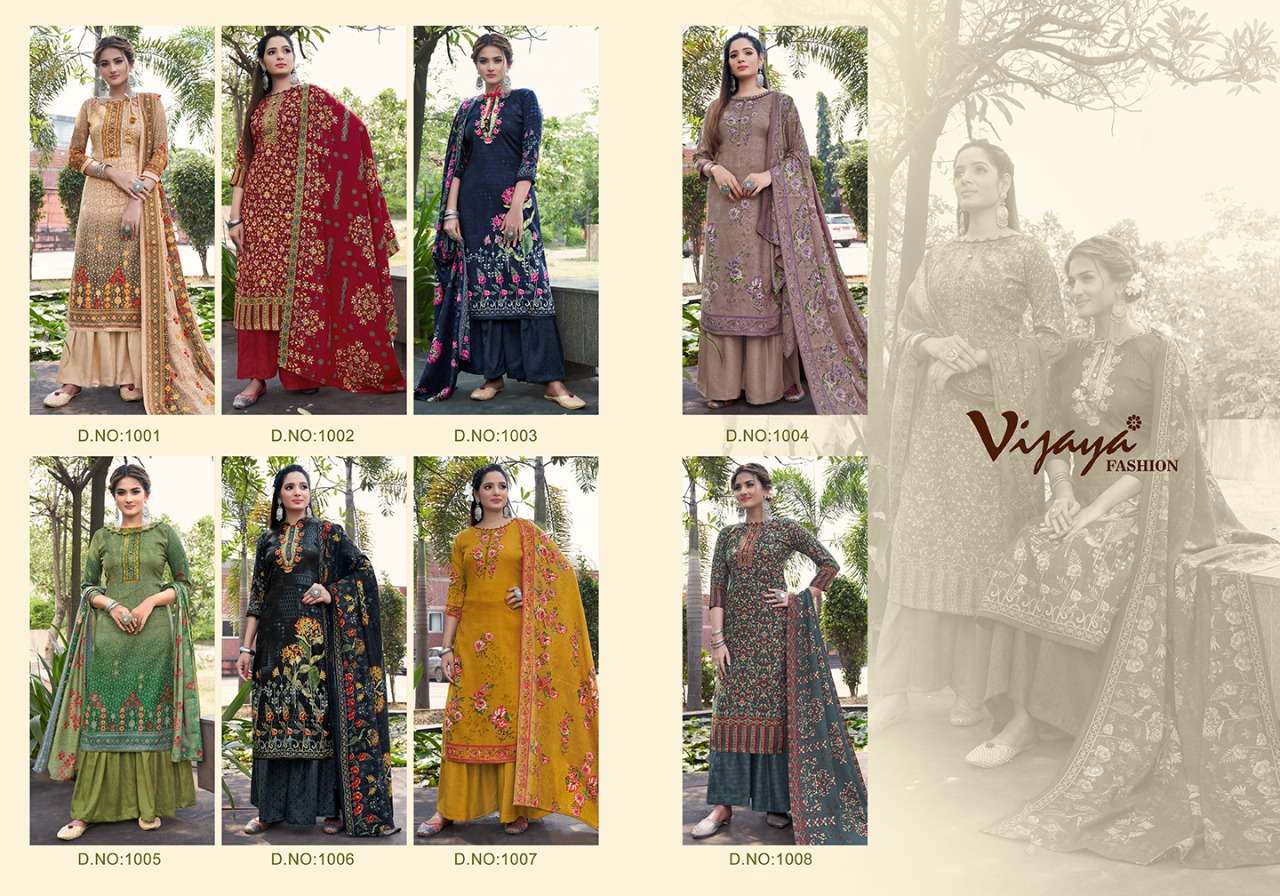 AARIKA BY VIJAYA FASHION 1001 TO 1008 SERIES BEAUTIFUL STYLISH SUITS FANCY COLORFUL CASUAL WEAR & ETHNIC WEAR & READY TO WEAR PASHMINA DOBBY PRINTED DRESSES AT WHOLESALE PRICE