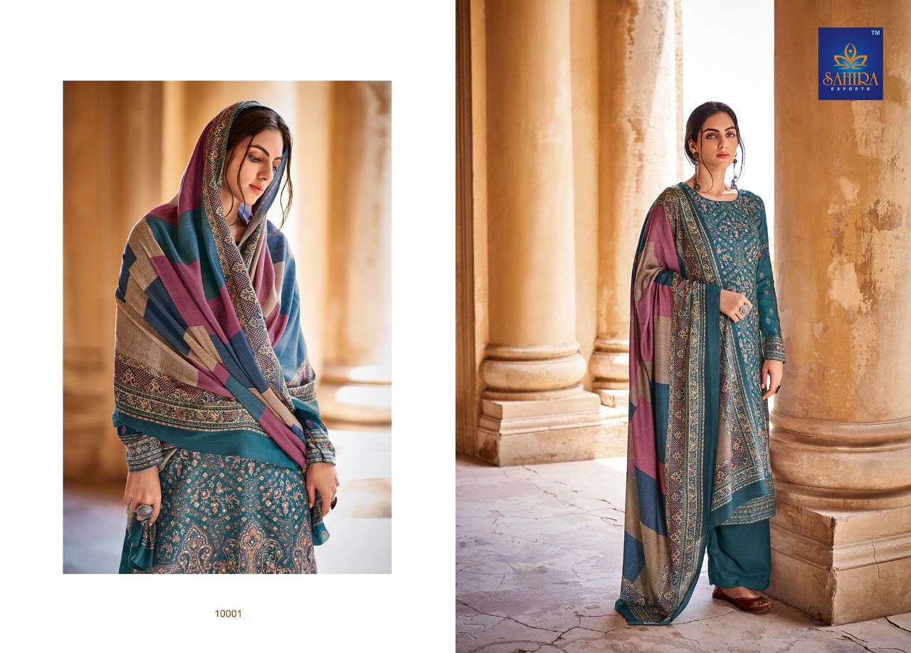 MAHWISH BY SAHIRA EXPORTS 10001 TO 10008 SERIES BEAUTIFUL STYLISH SUITS FANCY COLORFUL CASUAL WEAR & ETHNIC WEAR & READY TO WEAR PASHMINA DOBBY PRINTED DRESSES AT WHOLESALE PRICE