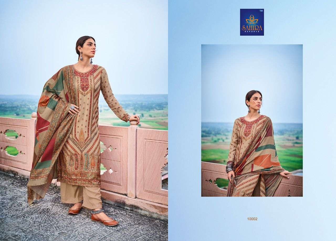 MAHWISH BY SAHIRA EXPORTS 10001 TO 10008 SERIES BEAUTIFUL STYLISH SUITS FANCY COLORFUL CASUAL WEAR & ETHNIC WEAR & READY TO WEAR PASHMINA DOBBY PRINTED DRESSES AT WHOLESALE PRICE