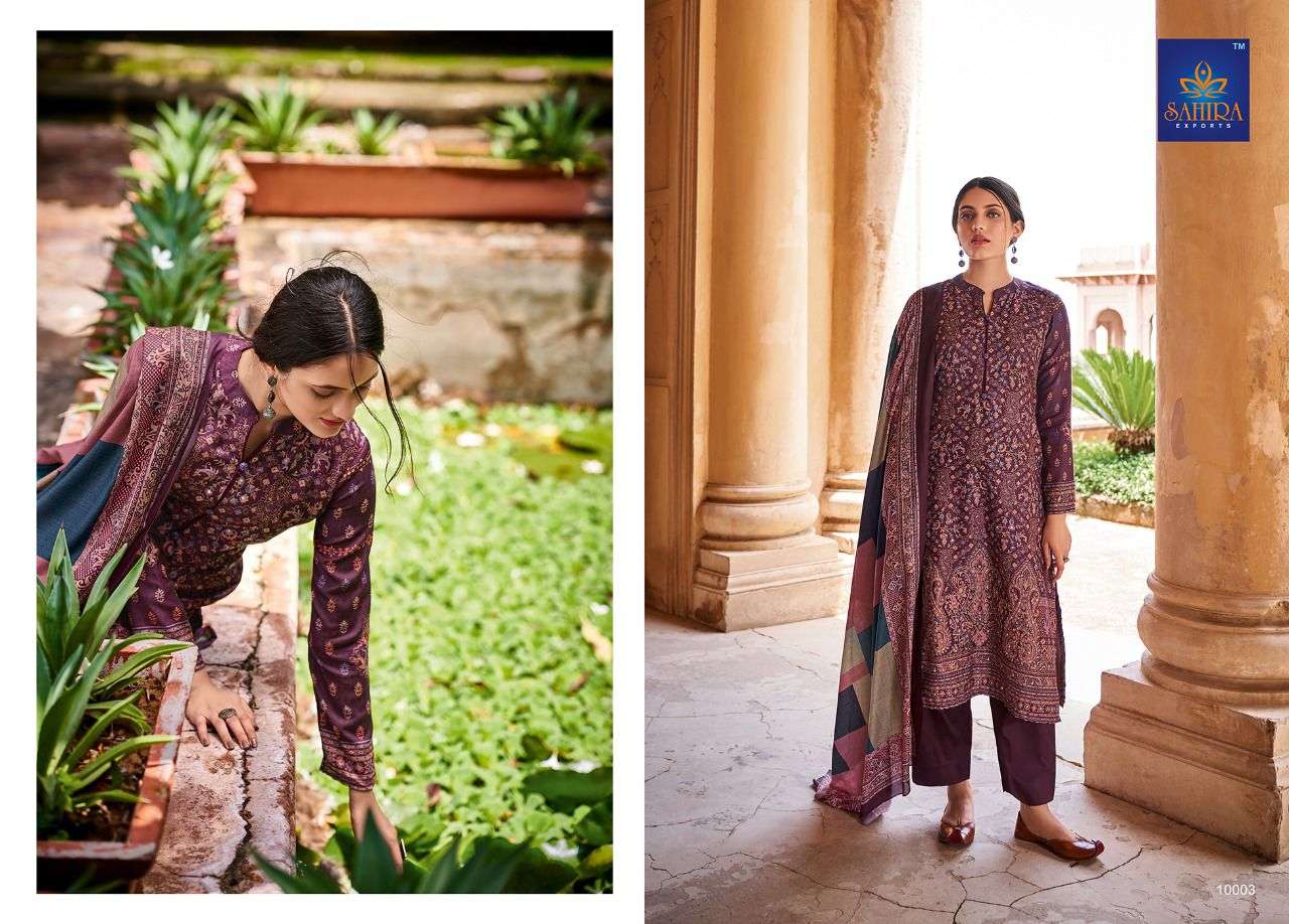 MAHWISH BY SAHIRA EXPORTS 10001 TO 10008 SERIES BEAUTIFUL STYLISH SUITS FANCY COLORFUL CASUAL WEAR & ETHNIC WEAR & READY TO WEAR PASHMINA DOBBY PRINTED DRESSES AT WHOLESALE PRICE