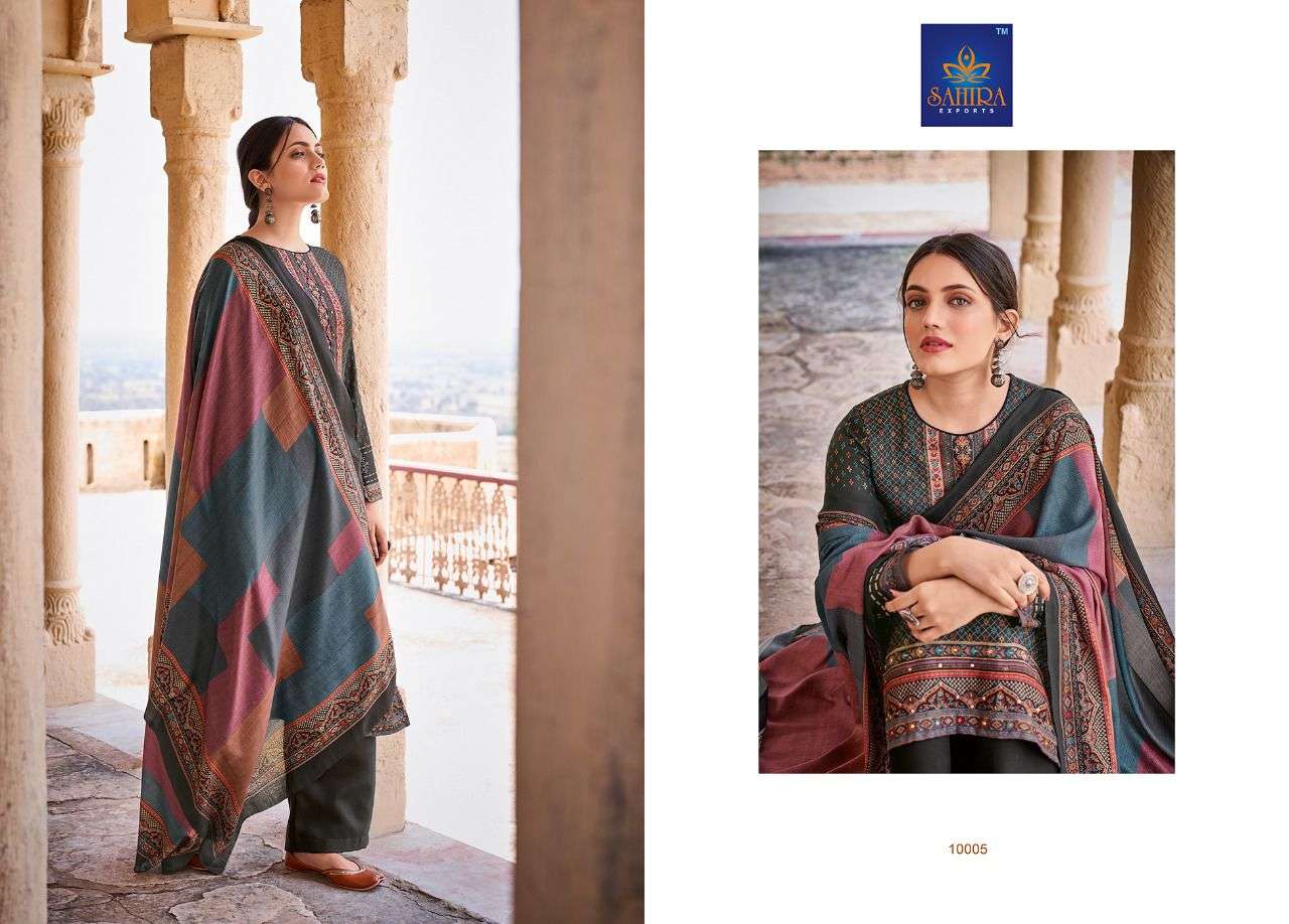 MAHWISH BY SAHIRA EXPORTS 10001 TO 10008 SERIES BEAUTIFUL STYLISH SUITS FANCY COLORFUL CASUAL WEAR & ETHNIC WEAR & READY TO WEAR PASHMINA DOBBY PRINTED DRESSES AT WHOLESALE PRICE