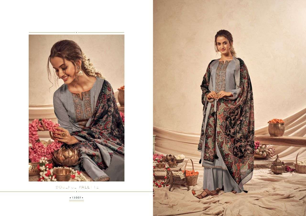 SAAZ BY SIYONI 13001 TO 13006 SERIES BEAUTIFUL SUITS COLORFUL STYLISH FANCY CASUAL WEAR & ETHNIC WEAR PURE STAPLA PASHMINA WITH EMBROIDERY DRESSES AT WHOLESALE PRICE