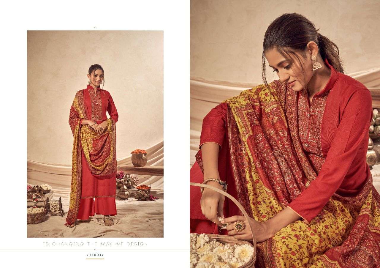 SAAZ BY SIYONI 13001 TO 13006 SERIES BEAUTIFUL SUITS COLORFUL STYLISH FANCY CASUAL WEAR & ETHNIC WEAR PURE STAPLA PASHMINA WITH EMBROIDERY DRESSES AT WHOLESALE PRICE