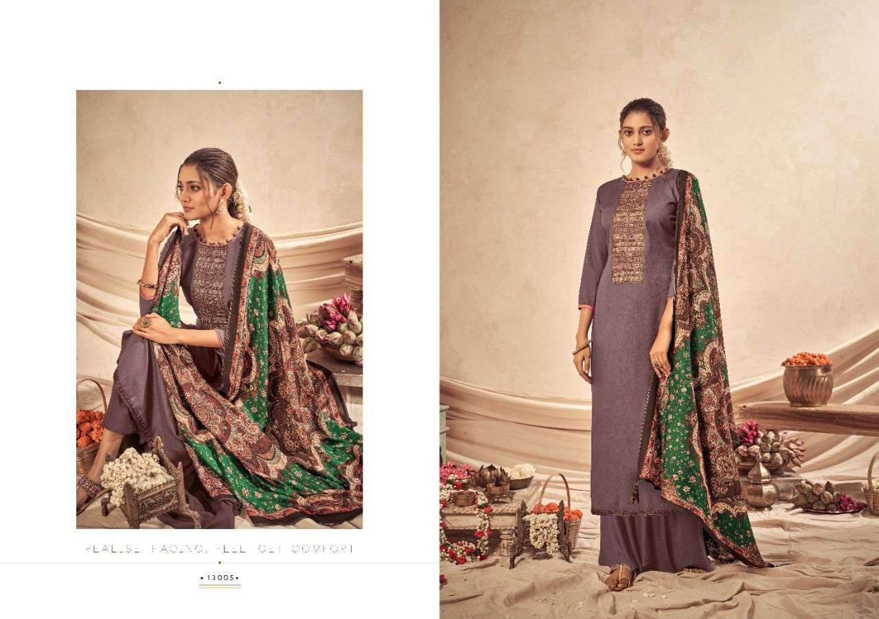 SAAZ BY SIYONI 13001 TO 13006 SERIES BEAUTIFUL SUITS COLORFUL STYLISH FANCY CASUAL WEAR & ETHNIC WEAR PURE STAPLA PASHMINA WITH EMBROIDERY DRESSES AT WHOLESALE PRICE