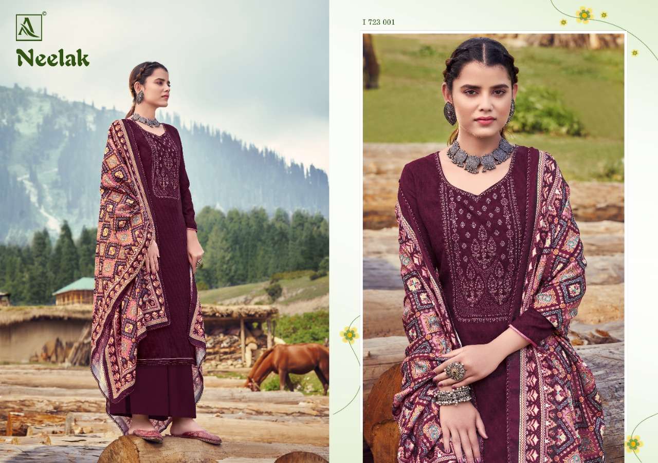 NEELAK BY ALOK SUITS 723-001 TO 723-010 SERIES BEAUTIFUL STYLISH SHARARA SUITS FANCY COLORFUL CASUAL WEAR & ETHNIC WEAR & READY TO WEAR PURE PASHMINA PRINT WITH EMBROIDERED DRESSES AT WHOLESALE PRICE