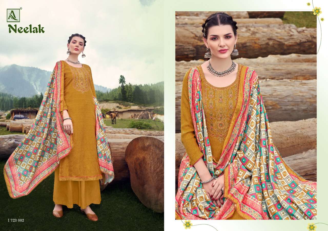 NEELAK BY ALOK SUITS 723-001 TO 723-010 SERIES BEAUTIFUL STYLISH SHARARA SUITS FANCY COLORFUL CASUAL WEAR & ETHNIC WEAR & READY TO WEAR PURE PASHMINA PRINT WITH EMBROIDERED DRESSES AT WHOLESALE PRICE