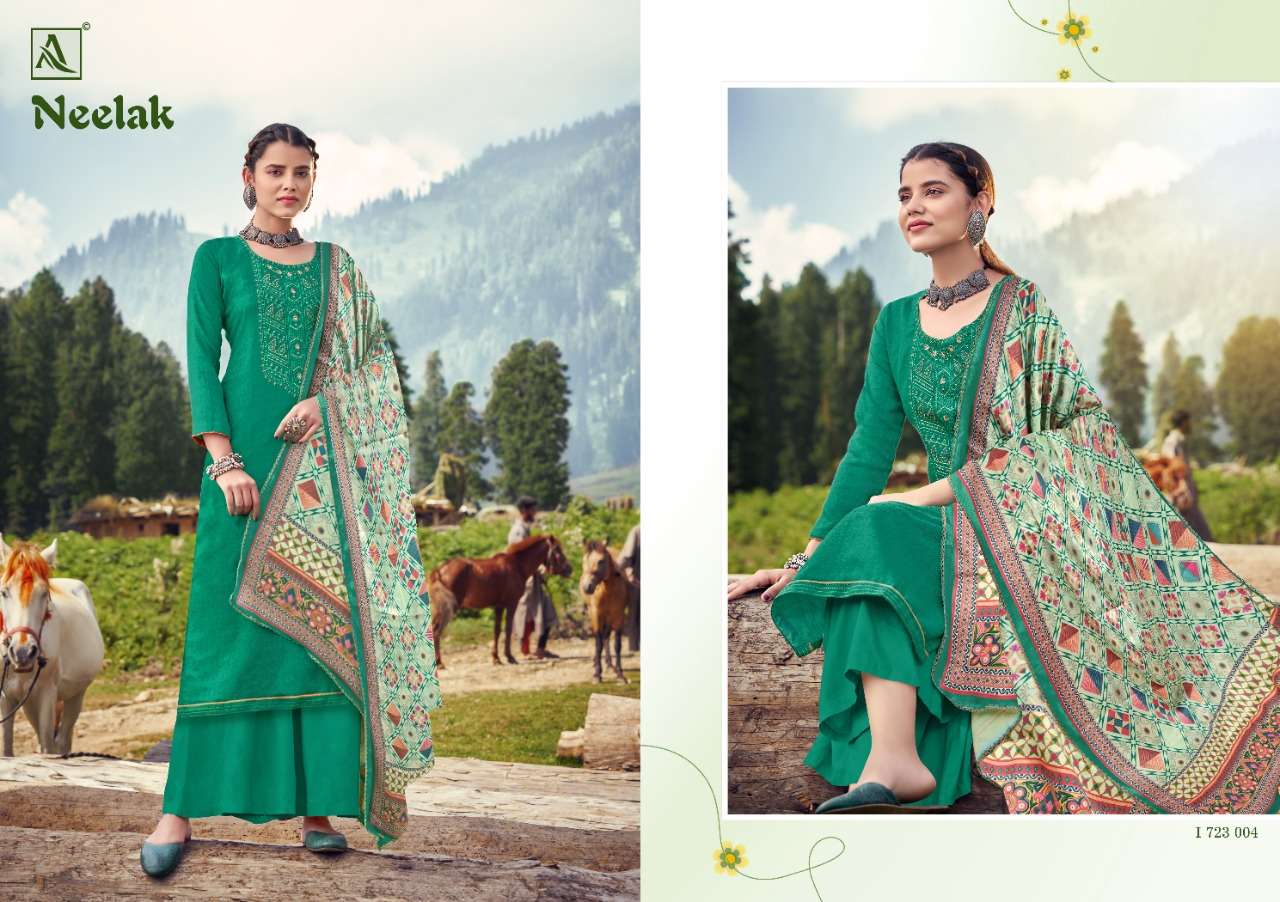 NEELAK BY ALOK SUITS 723-001 TO 723-010 SERIES BEAUTIFUL STYLISH SHARARA SUITS FANCY COLORFUL CASUAL WEAR & ETHNIC WEAR & READY TO WEAR PURE PASHMINA PRINT WITH EMBROIDERED DRESSES AT WHOLESALE PRICE