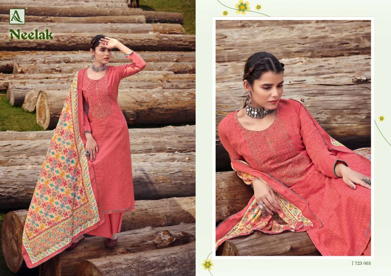 NEELAK BY ALOK SUITS 723-001 TO 723-010 SERIES BEAUTIFUL STYLISH SHARARA SUITS FANCY COLORFUL CASUAL WEAR & ETHNIC WEAR & READY TO WEAR PURE PASHMINA PRINT WITH EMBROIDERED DRESSES AT WHOLESALE PRICE