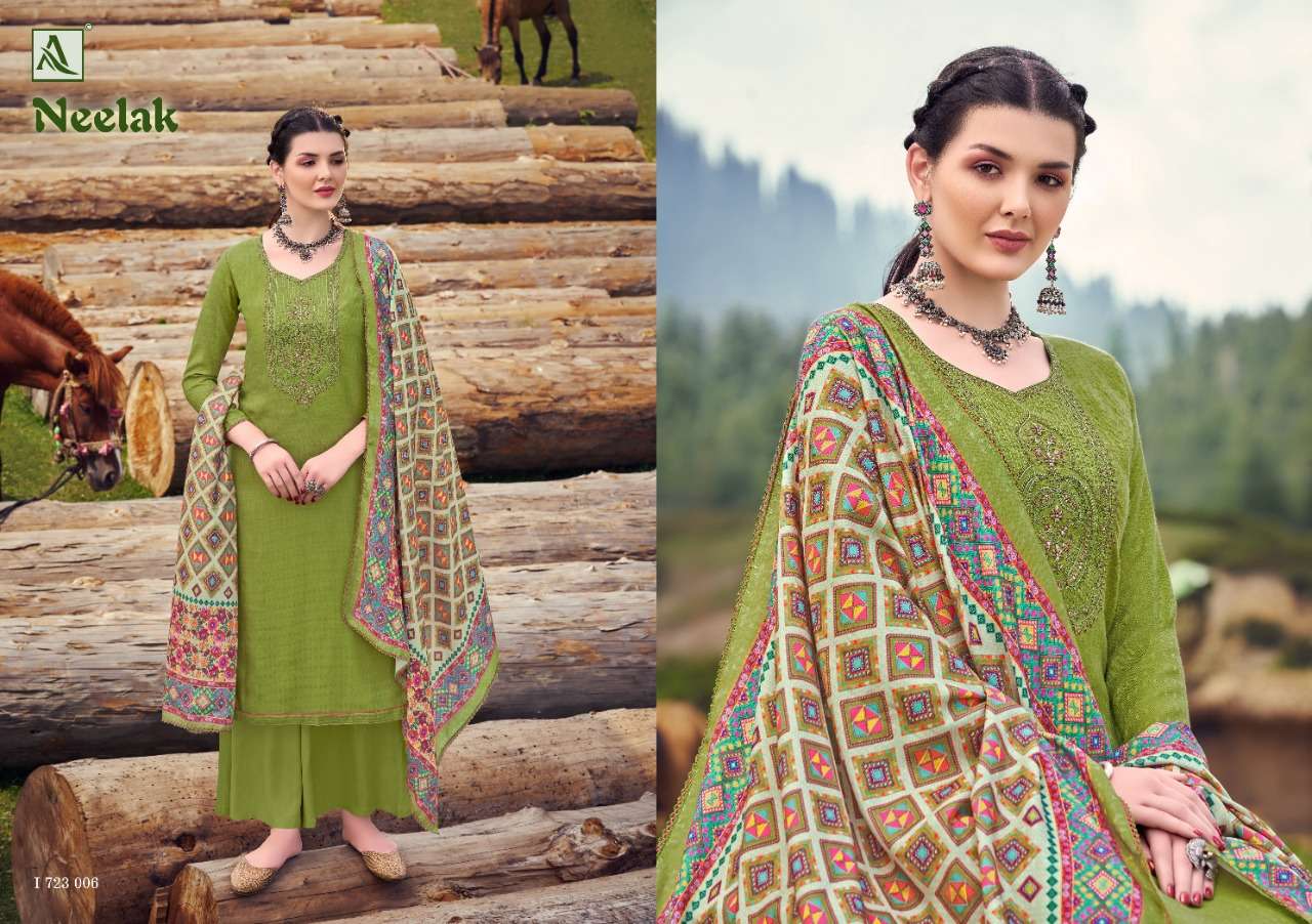 NEELAK BY ALOK SUITS 723-001 TO 723-010 SERIES BEAUTIFUL STYLISH SHARARA SUITS FANCY COLORFUL CASUAL WEAR & ETHNIC WEAR & READY TO WEAR PURE PASHMINA PRINT WITH EMBROIDERED DRESSES AT WHOLESALE PRICE