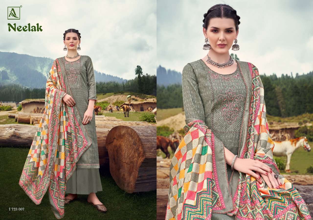 NEELAK BY ALOK SUITS 723-001 TO 723-010 SERIES BEAUTIFUL STYLISH SHARARA SUITS FANCY COLORFUL CASUAL WEAR & ETHNIC WEAR & READY TO WEAR PURE PASHMINA PRINT WITH EMBROIDERED DRESSES AT WHOLESALE PRICE