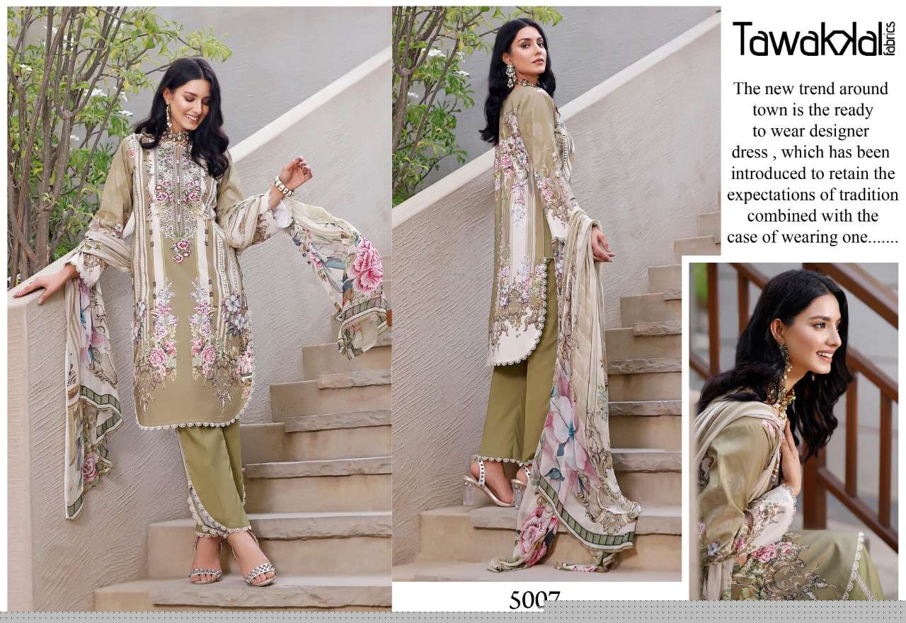 OPULENCE LUXURY COTTON VOl-5 BY TAWAKKAL FAB 5001 TO 5010 SERIES BEAUTIFUL STYLISH SUITS FANCY COLORFUL CASUAL WEAR & ETHNIC WEAR & READY TO WEAR COTTON PRINTED DRESSES AT WHOLESALE PRICE