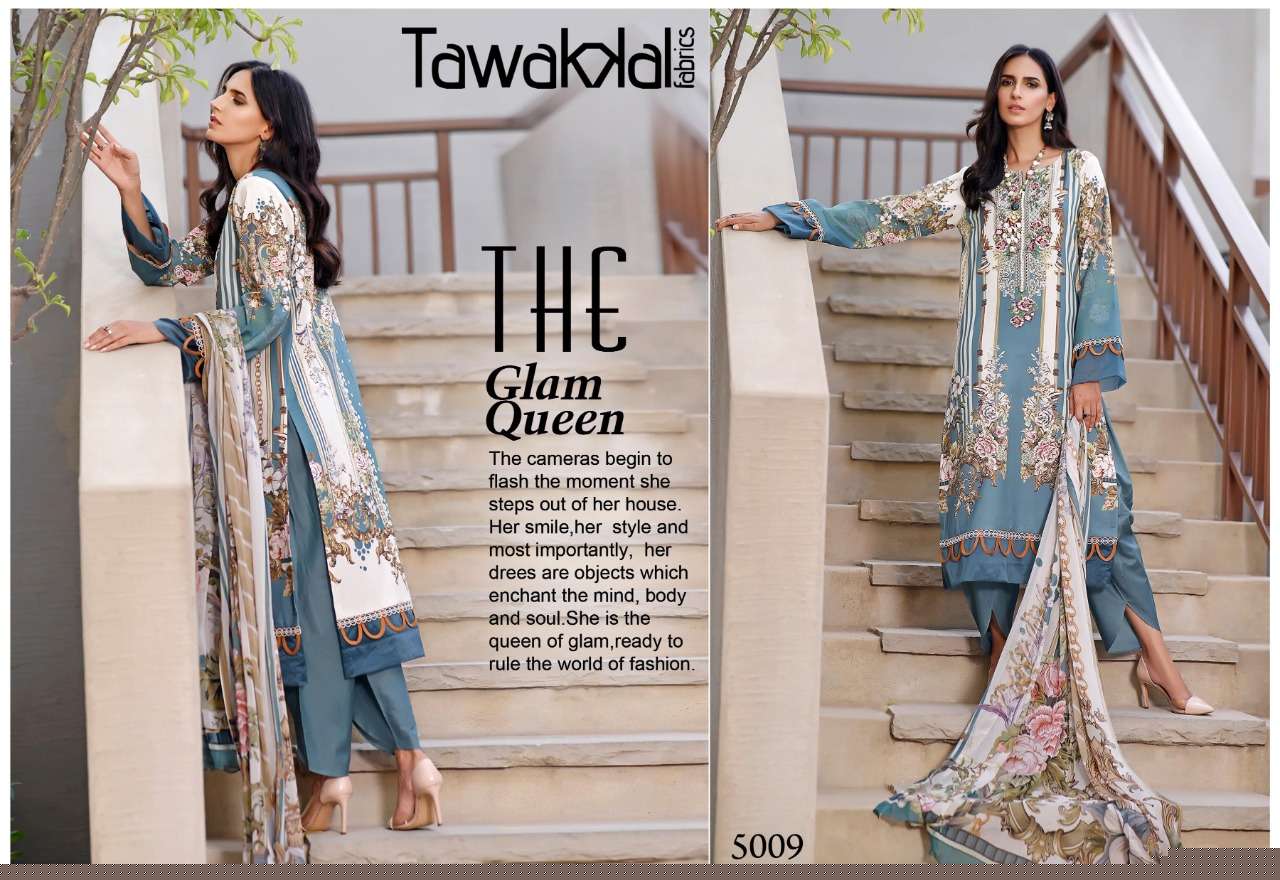OPULENCE LUXURY COTTON VOl-5 BY TAWAKKAL FAB 5001 TO 5010 SERIES BEAUTIFUL STYLISH SUITS FANCY COLORFUL CASUAL WEAR & ETHNIC WEAR & READY TO WEAR COTTON PRINTED DRESSES AT WHOLESALE PRICE