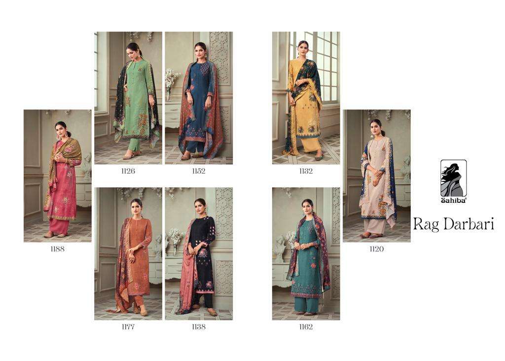 RAG DARBARI BY SAHIBA 1120 TO 1188 SERIES BEAUTIFUL SUITS COLORFUL STYLISH FANCY CASUAL WEAR & ETHNIC WEAR STAPLE TWILL DIGITAL PRINT DRESSES AT WHOLESALE PRICE