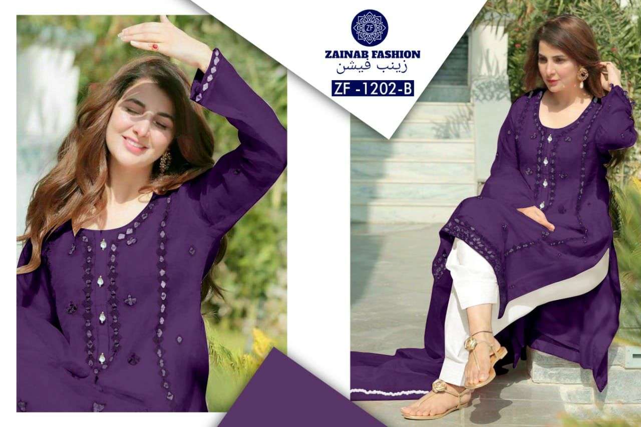 ZAINAB 1202 COLOURS BY ZAINAB FASHION 1202-A TO 1202-F SERIES DESIGNER PAKISTANI SUITS BEAUTIFUL FANCY STYLISH COLORFUL PARTY WEAR & OCCASIONAL WEAR FAUX GEORGETTE EMBROIDERY DRESSES AT WHOLESALE PRICE
