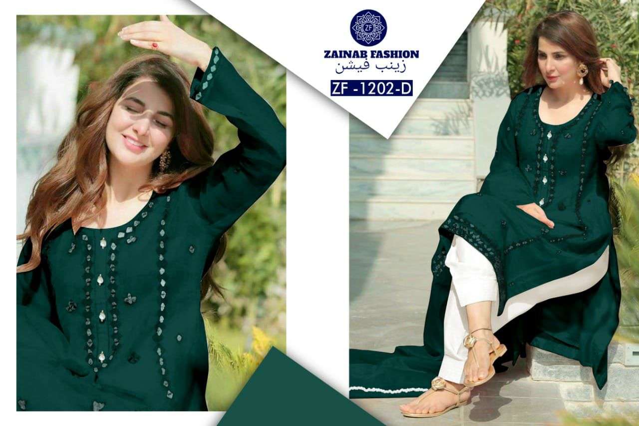 ZAINAB 1202 COLOURS BY ZAINAB FASHION 1202-A TO 1202-F SERIES DESIGNER PAKISTANI SUITS BEAUTIFUL FANCY STYLISH COLORFUL PARTY WEAR & OCCASIONAL WEAR FAUX GEORGETTE EMBROIDERY DRESSES AT WHOLESALE PRICE