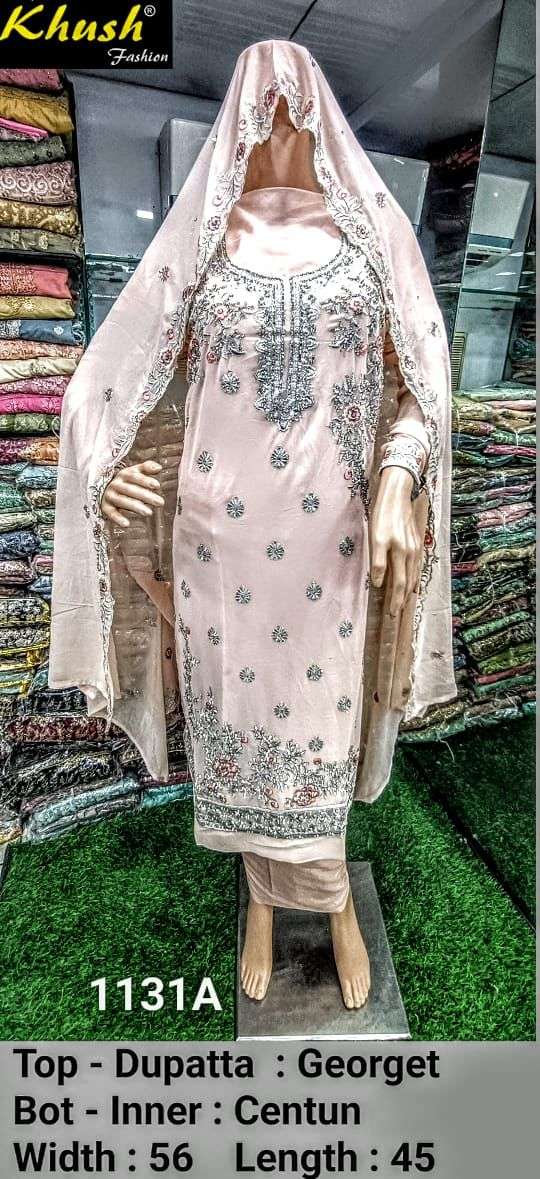 KHUSH 1131 COLOURS BY KHUSH FASHION 1131-A TO 1131-D SERIES BEAUTIFUL SUITS STYLISH COLORFUL FANCY CASUAL WEAR & ETHNIC WEAR GEORGETTE EMBROIDERED DRESSES AT WHOLESALE PRICE