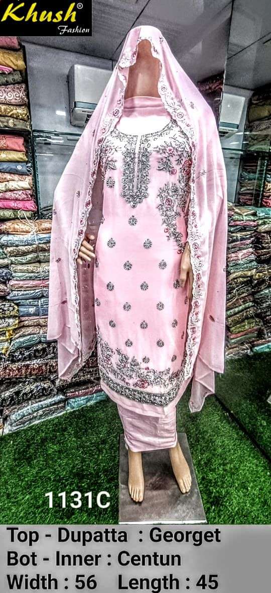 KHUSH 1131 COLOURS BY KHUSH FASHION 1131-A TO 1131-D SERIES BEAUTIFUL SUITS STYLISH COLORFUL FANCY CASUAL WEAR & ETHNIC WEAR GEORGETTE EMBROIDERED DRESSES AT WHOLESALE PRICE