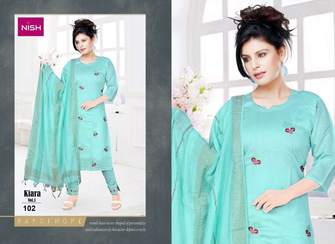 KIARA VOL-1 BY NISH 101 TO 106 SERIES BEAUTIFUL SUITS COLORFUL STYLISH FANCY CASUAL WEAR & ETHNIC WEAR CHANDERI DRESSES AT WHOLESALE PRICE