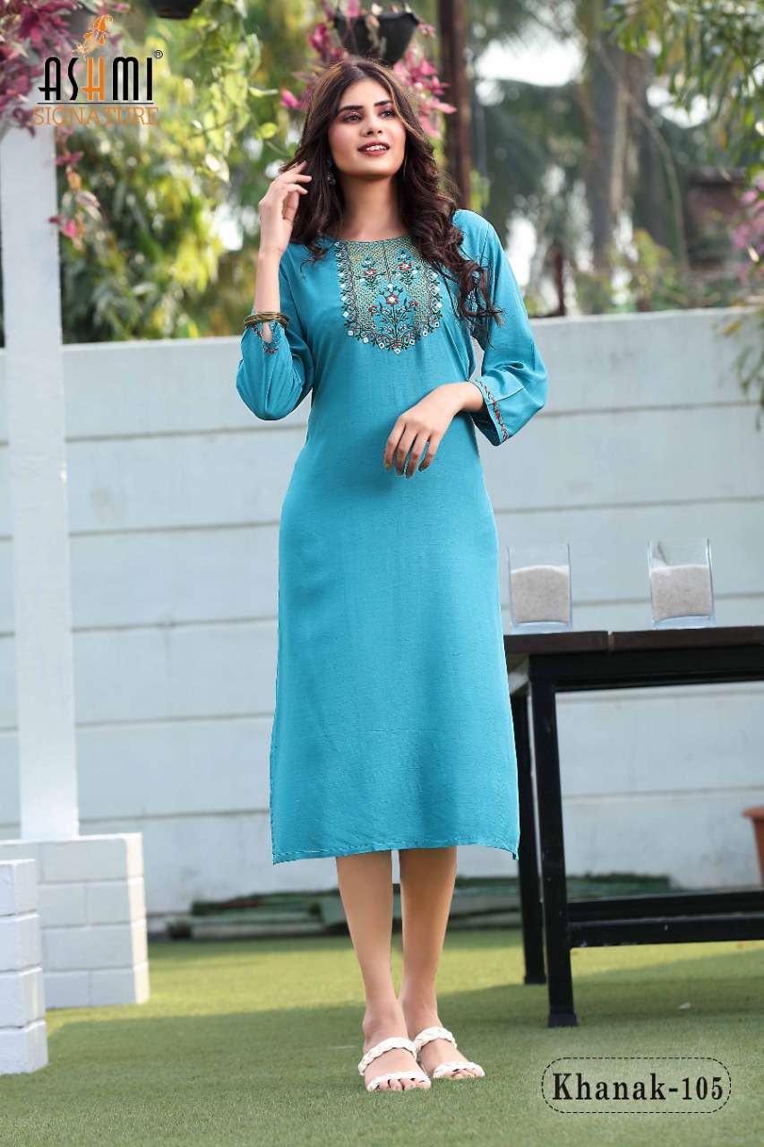 KHANAK BY ASHMI 101 TO 110 SERIES DESIGNER STYLISH FANCY COLORFUL BEAUTIFUL PARTY WEAR & ETHNIC WEAR COLLECTION RAYON EMBROIDERY KURTIS AT WHOLESALE PRICE