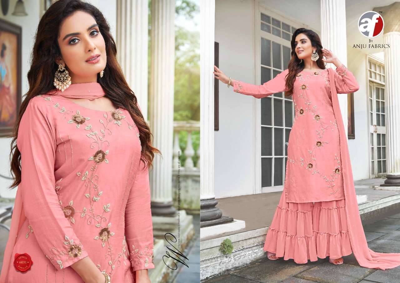 SAHIBA VOL-3 BY AF 6031 TO 6035 SERIES BEAUTIFUL SHARARA SUITS COLORFUL STYLISH FANCY CASUAL WEAR & ETHNIC WEAR DOLA SILK DRESSES AT WHOLESALE PRICE