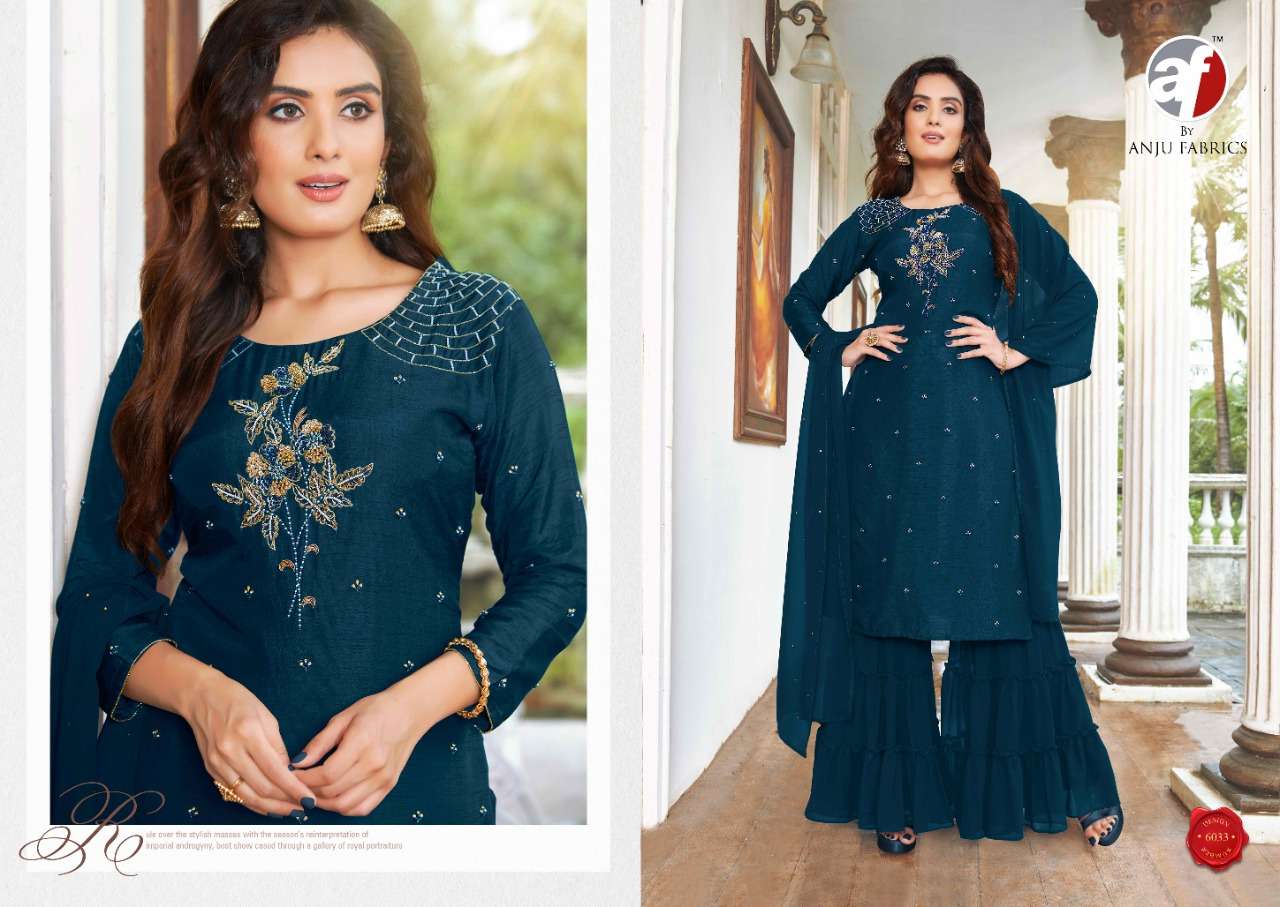SAHIBA VOL-3 BY AF 6031 TO 6035 SERIES BEAUTIFUL SHARARA SUITS COLORFUL STYLISH FANCY CASUAL WEAR & ETHNIC WEAR DOLA SILK DRESSES AT WHOLESALE PRICE