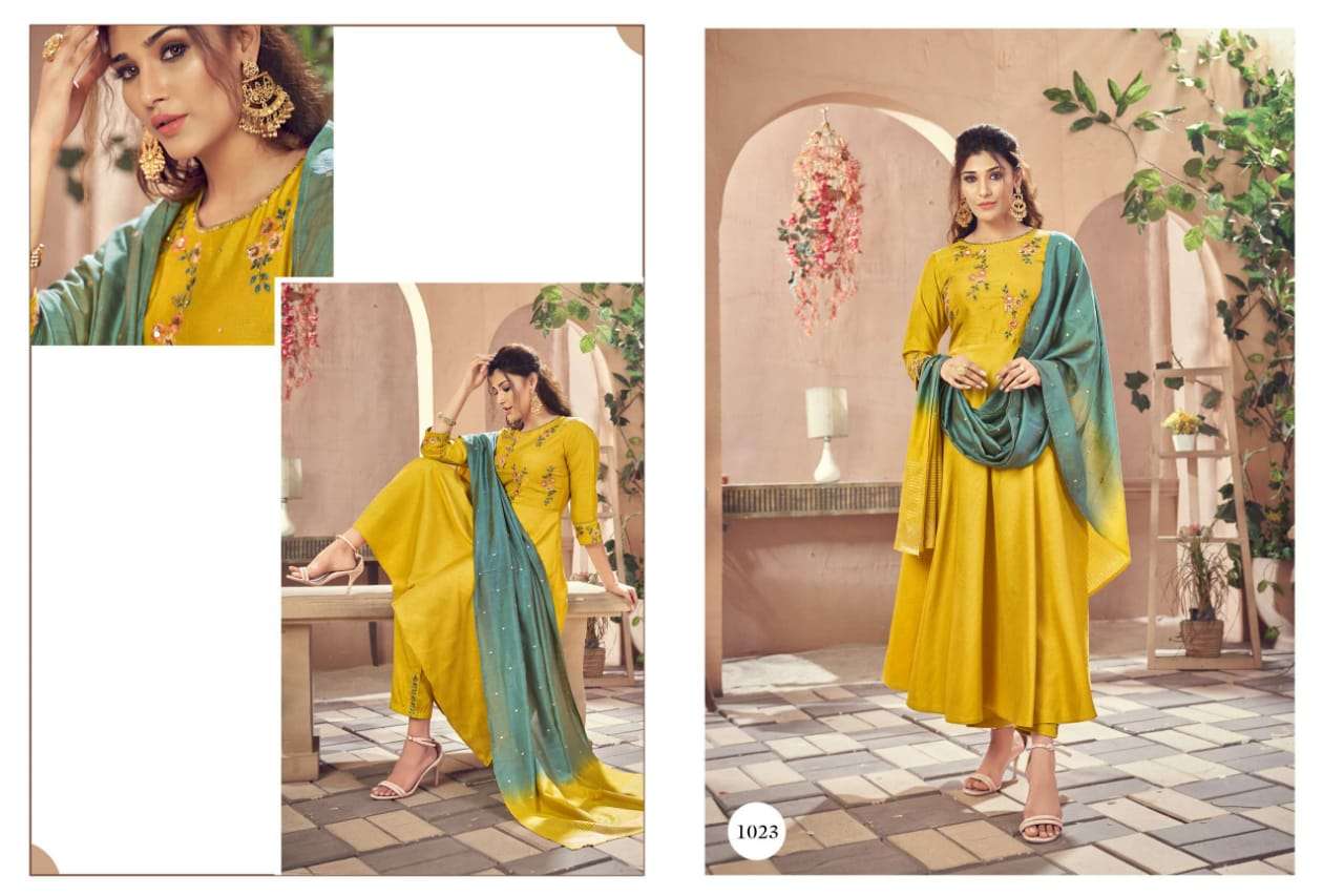 FALAK BY SNAPSTYLE 1019 TO 1024 SERIES BEAUTIFUL SUITS COLORFUL STYLISH FANCY CASUAL WEAR & ETHNIC WEAR BEMBERG SILK DRESSES AT WHOLESALE PRICE