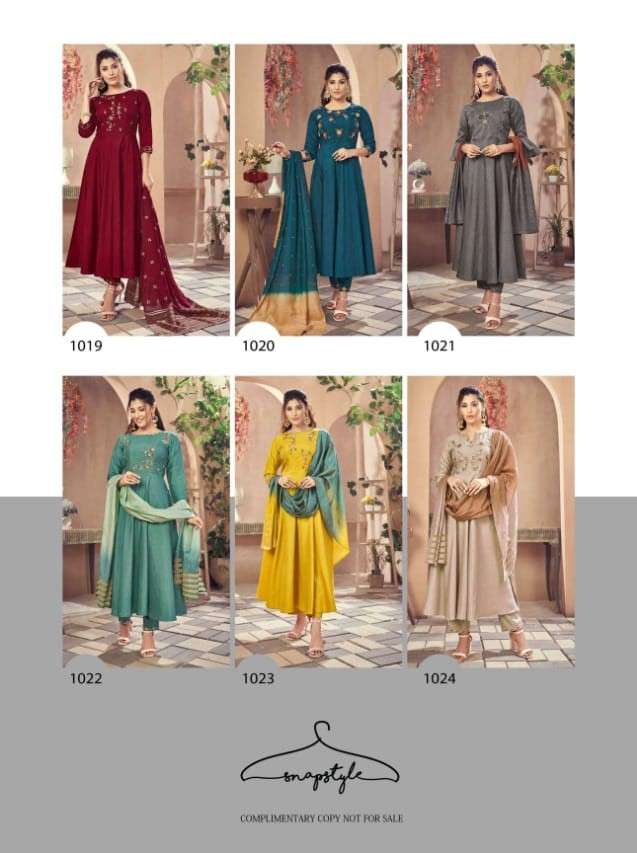 FALAK BY SNAPSTYLE 1019 TO 1024 SERIES BEAUTIFUL SUITS COLORFUL STYLISH FANCY CASUAL WEAR & ETHNIC WEAR BEMBERG SILK DRESSES AT WHOLESALE PRICE