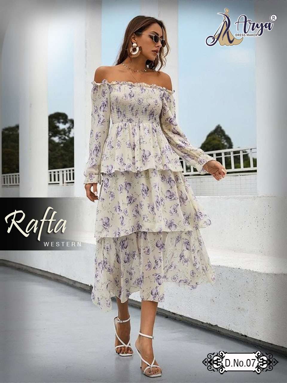 RAFTA BY ARYA DRESS MAKER 01 TO 07 SERIES BEAUTIFUL STYLISH FANCY COLORFUL CASUAL WEAR & ETHNIC WEAR POLY RAYON DIGITAL PRINT GOWNS AT WHOLESALE PRICE