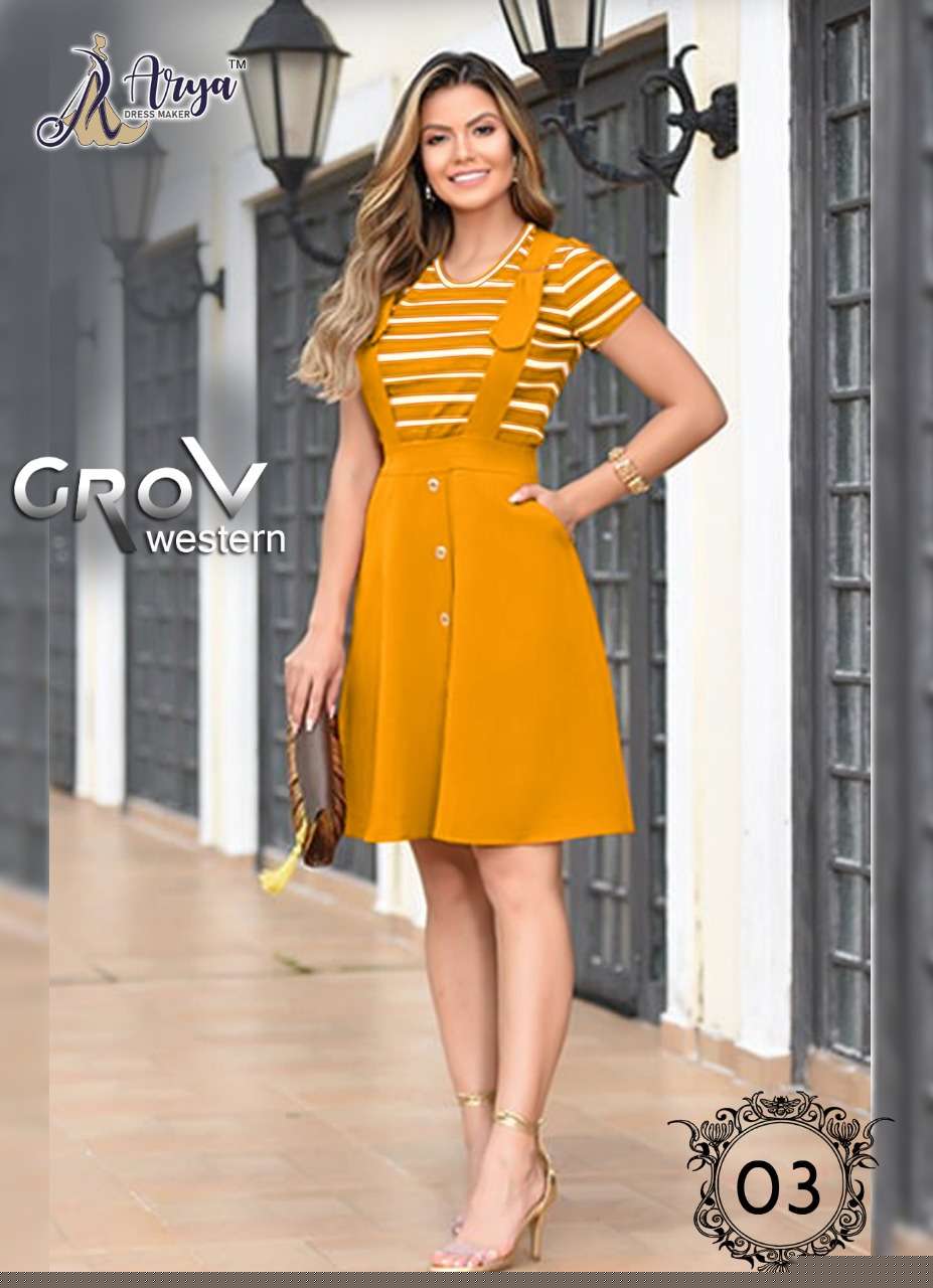 GROV BY ARYA DRESS MAKER 01 TO 06 SERIES BEAUTIFUL STYLISH FANCY COLORFUL CASUAL WEAR & ETHNIC WEAR COTTON LYCRA TOPS WITH SKIRT AT WHOLESALE PRICE