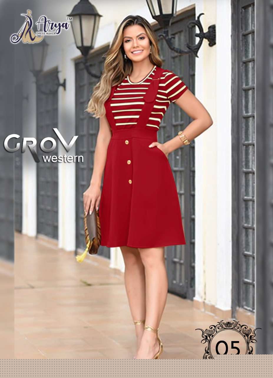 GROV BY ARYA DRESS MAKER 01 TO 06 SERIES BEAUTIFUL STYLISH FANCY COLORFUL CASUAL WEAR & ETHNIC WEAR COTTON LYCRA TOPS WITH SKIRT AT WHOLESALE PRICE