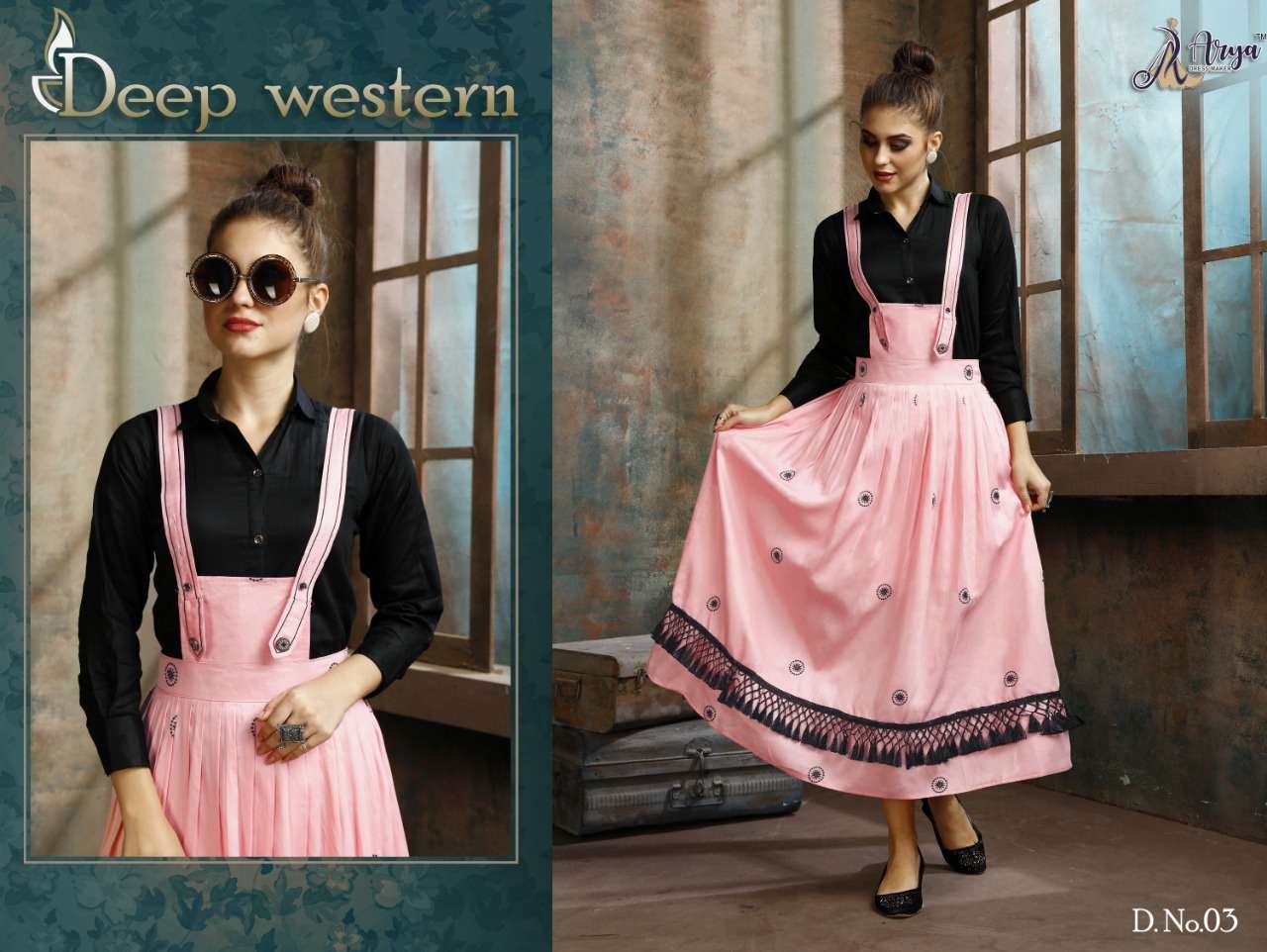 DEEP BY ARYA DRESS MAKER 01 TO 06 SERIES BEAUTIFUL STYLISH FANCY COLORFUL CASUAL WEAR & ETHNIC WEAR RAYON COTTON TOPS WITH SKIRT AT WHOLESALE PRICE