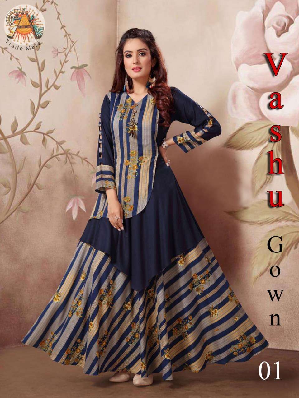 VASHU BY ARYA DRESS MAKER 01 TO 06 SERIES BEAUTIFUL STYLISH FANCY COLORFUL CASUAL WEAR & ETHNIC WEAR RAYON COTTON GOWNS WITH KOTI AT WHOLESALE PRICE