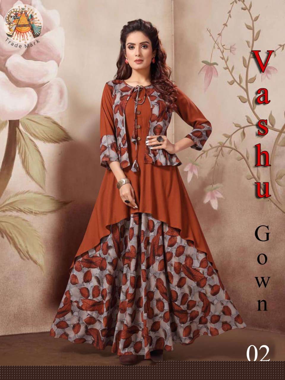 VASHU BY ARYA DRESS MAKER 01 TO 06 SERIES BEAUTIFUL STYLISH FANCY COLORFUL CASUAL WEAR & ETHNIC WEAR RAYON COTTON GOWNS WITH KOTI AT WHOLESALE PRICE