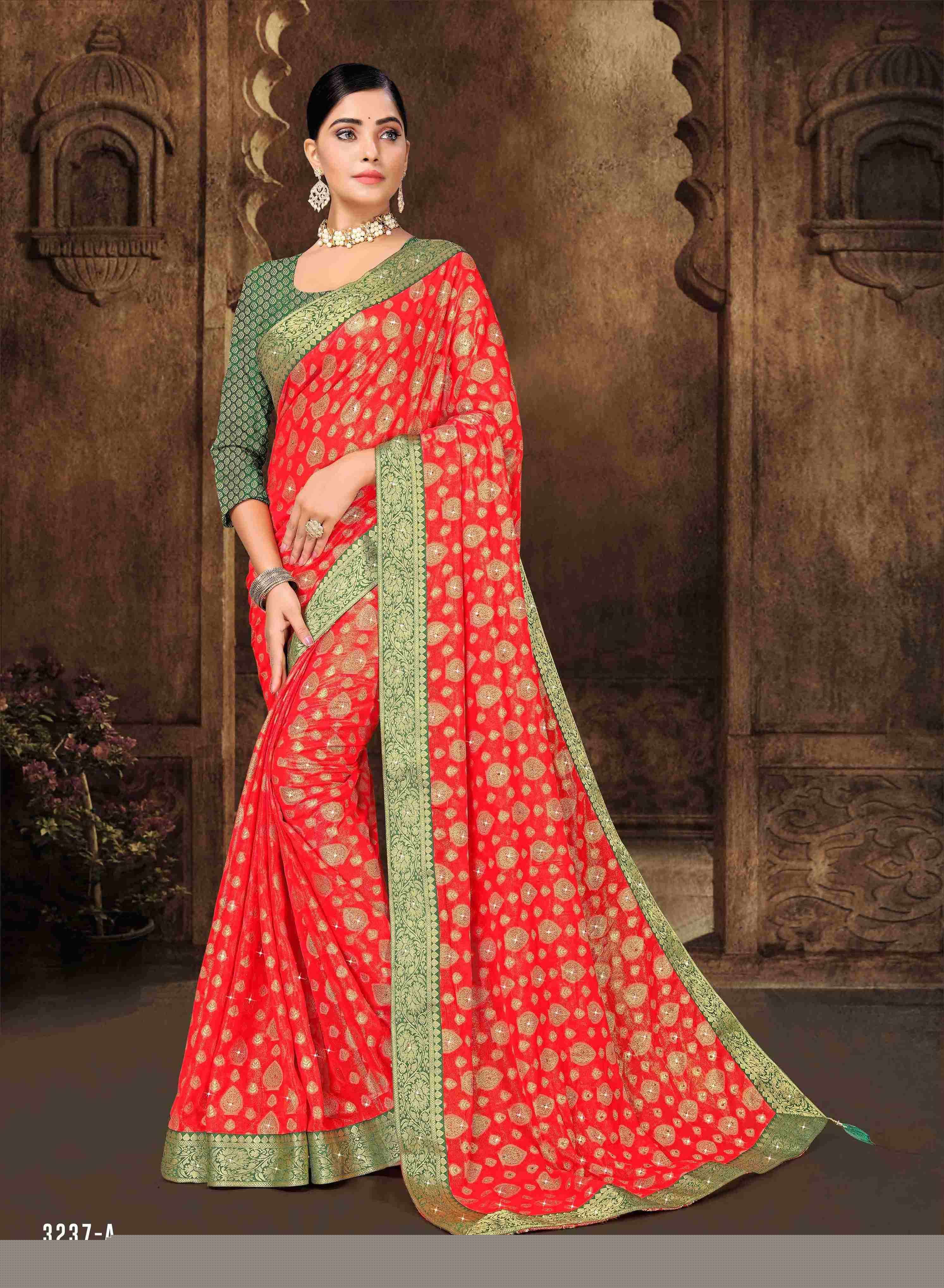 SHANKAR SUMAN BY INDIAN WOMEN 3237-A TO 3237-F SERIES INDIAN TRADITIONAL WEAR COLLECTION BEAUTIFUL STYLISH FANCY COLORFUL PARTY WEAR & OCCASIONAL WEAR BRASSO SAREES AT WHOLESALE PRICE