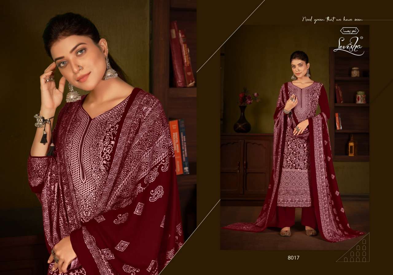 Alisa Vol-2 By Levisha 8013 To 8020 Series Festive Suits Collection Beautiful Stylish Fancy Colorful Party Wear & Occasional Wear Pure Viscose Muslin Print With Work Dresses At Wholesale Price