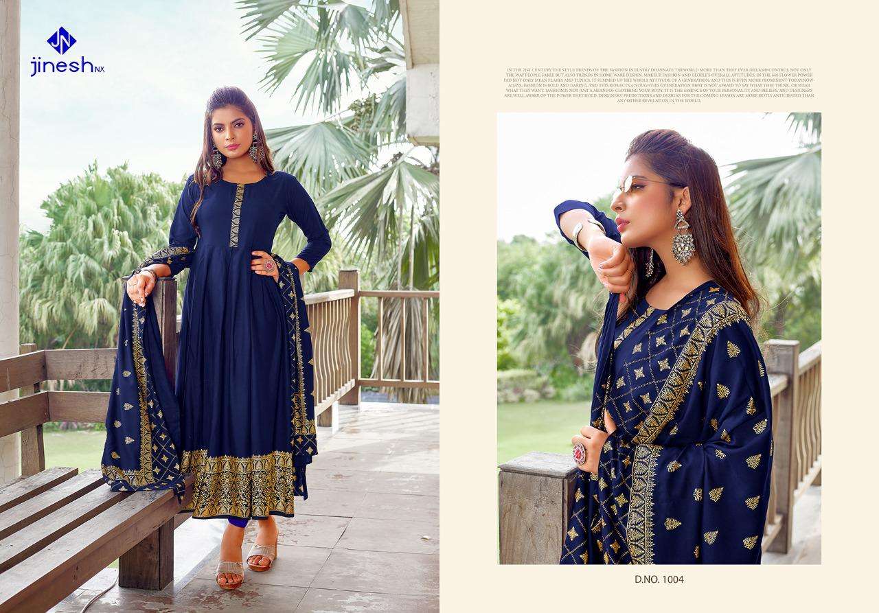 AKANSHA BY JINESH NX 1001 TO 1006 SERIES BEAUTIFUL STYLISH FANCY COLORFUL CASUAL WEAR & ETHNIC WEAR RAYON PRINT GOWNS WITH DUPATTA AT WHOLESALE PRICE