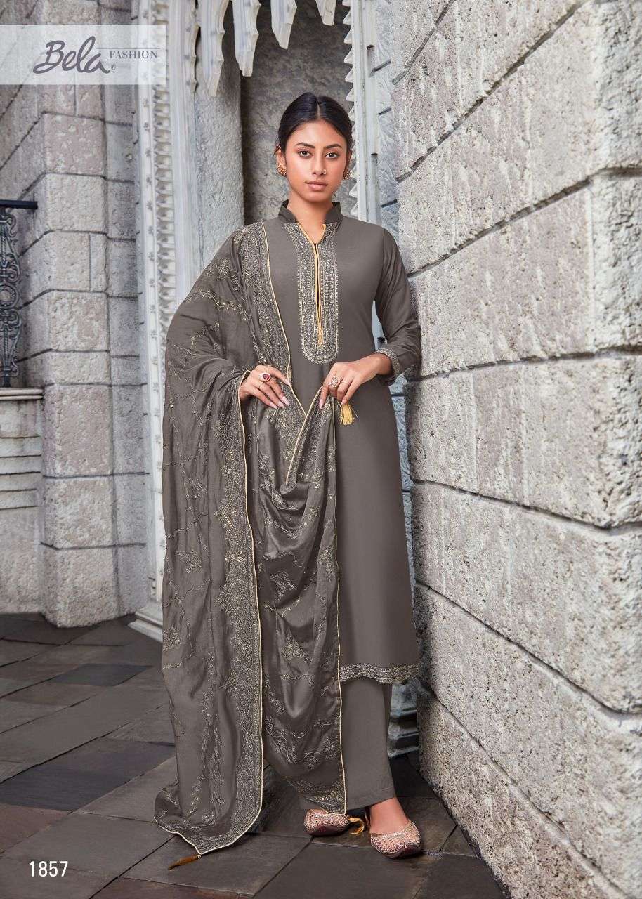NAZARIYA VOL-4 BY BELA FASHION 1854 TO 1859 SERIES BEAUTIFUL STYLISH SHARARA SUITS FANCY COLORFUL CASUAL WEAR & ETHNIC WEAR & READY TO WEAR MUSLIN DRESSES AT WHOLESALE PRICE