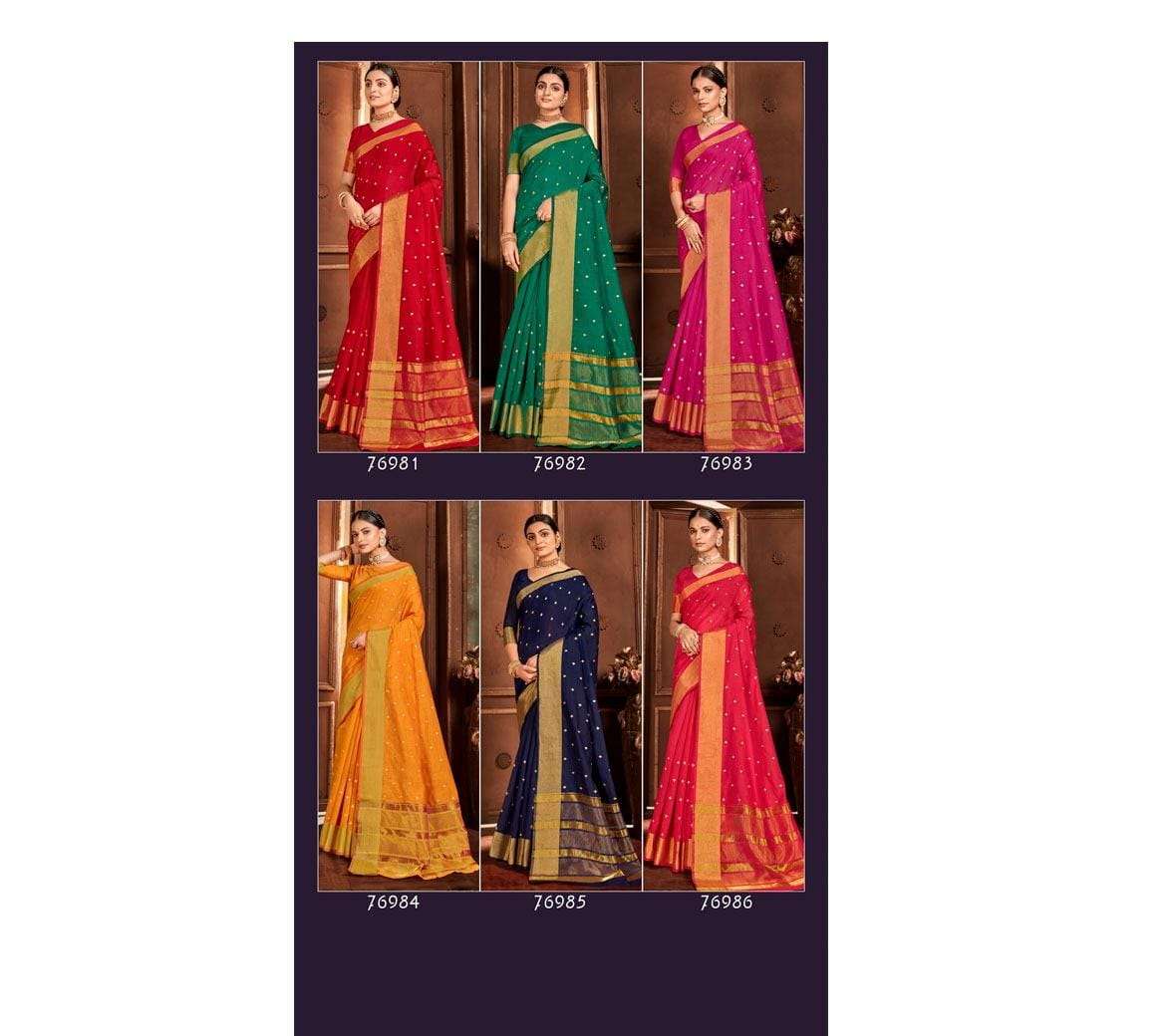 CHANDRAMUKHI BY LIFESTYLE 76981 TO 76986 SERIES INDIAN TRADITIONAL WEAR COLLECTION BEAUTIFUL STYLISH FANCY COLORFUL PARTY WEAR & OCCASIONAL WEAR CHANDERI EMBROIDERED SAREES AT WHOLESALE PRICE