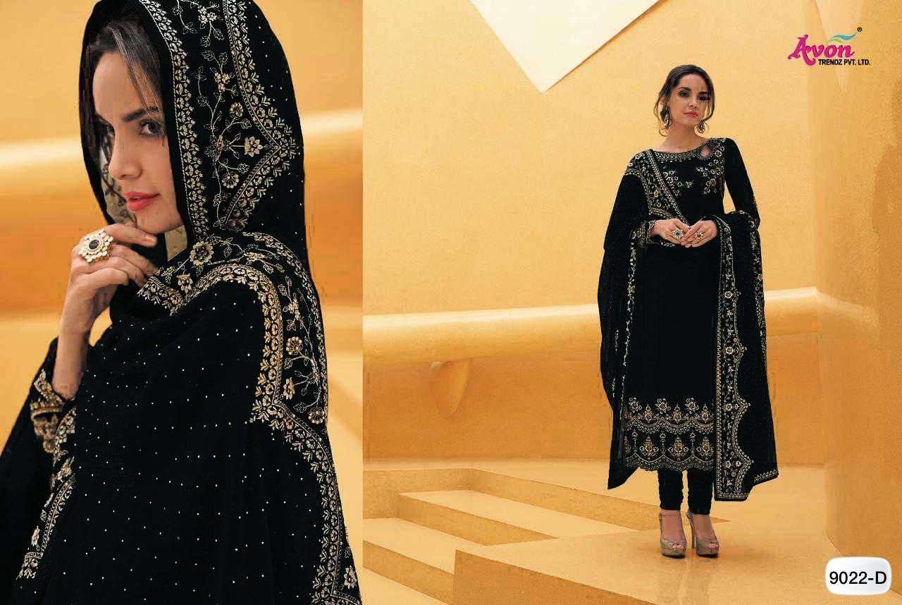 AVON 9022 COLOURS BY AVON 9022 TO 9022-F SERIES BEAUTIFUL SUITS COLORFUL STYLISH FANCY CASUAL WEAR & ETHNIC WEAR HEAVY FAUX GEORGETTE EMBROIDERED DRESSES AT WHOLESALE PRICE