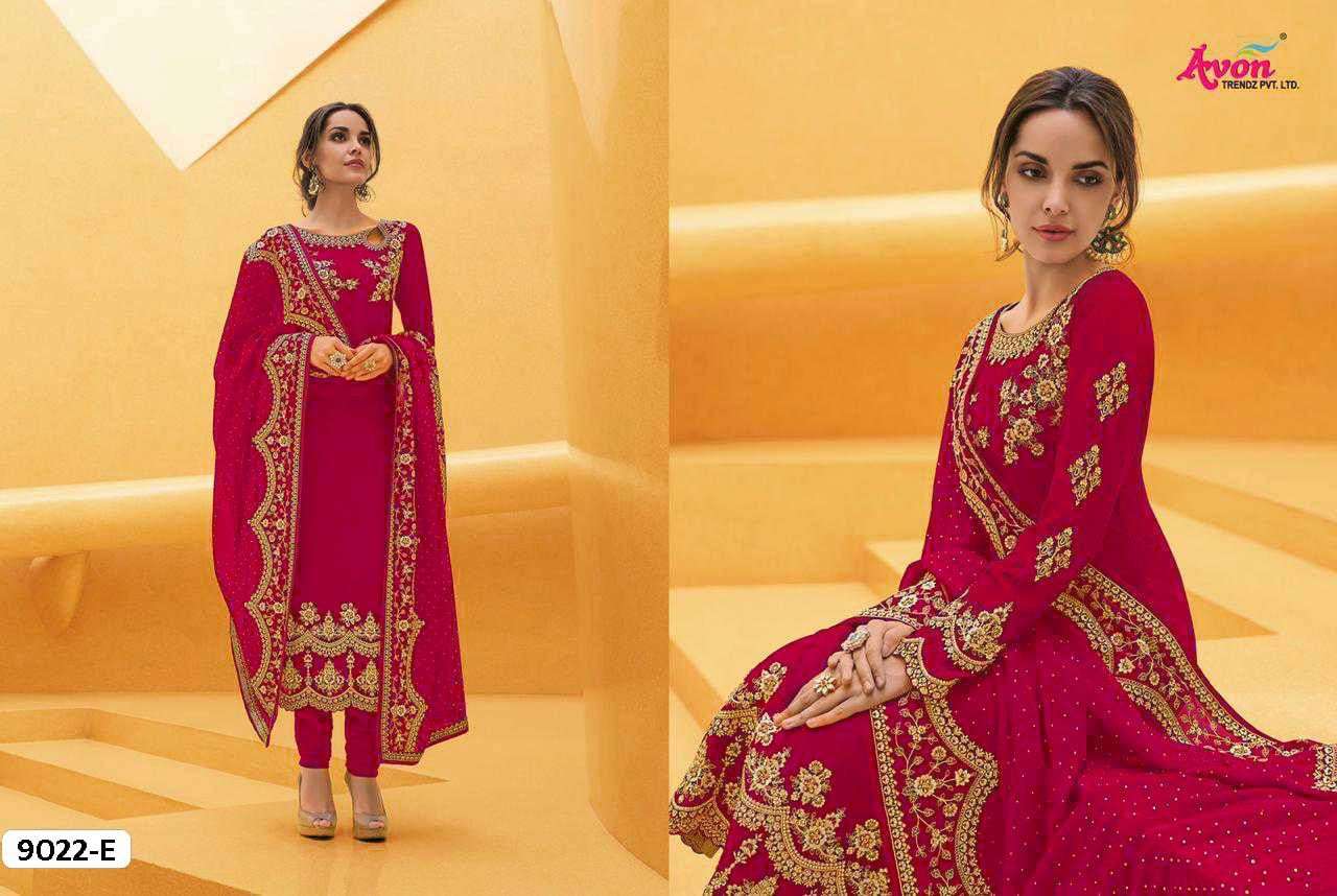 AVON 9022 COLOURS BY AVON 9022 TO 9022-F SERIES BEAUTIFUL SUITS COLORFUL STYLISH FANCY CASUAL WEAR & ETHNIC WEAR HEAVY FAUX GEORGETTE EMBROIDERED DRESSES AT WHOLESALE PRICE