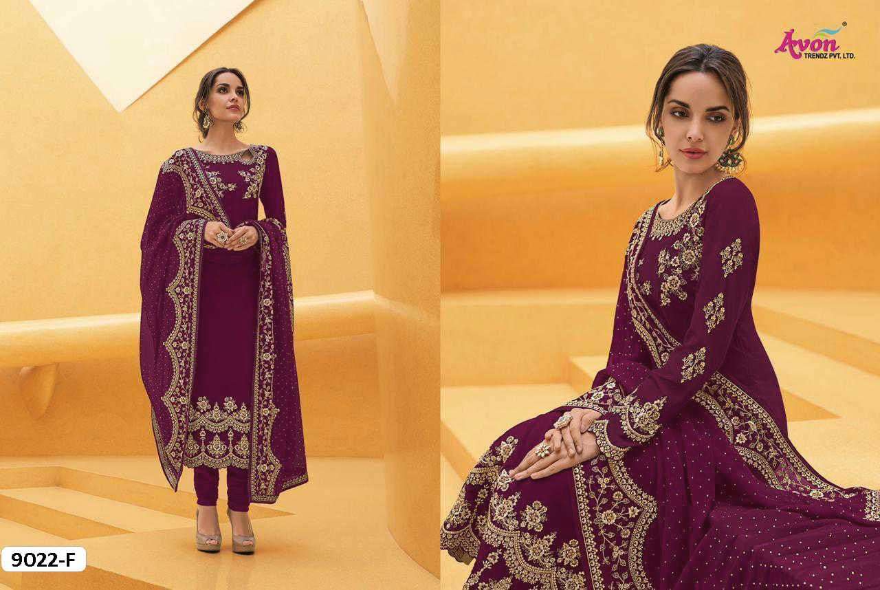 AVON 9022 COLOURS BY AVON 9022 TO 9022-F SERIES BEAUTIFUL SUITS COLORFUL STYLISH FANCY CASUAL WEAR & ETHNIC WEAR HEAVY FAUX GEORGETTE EMBROIDERED DRESSES AT WHOLESALE PRICE
