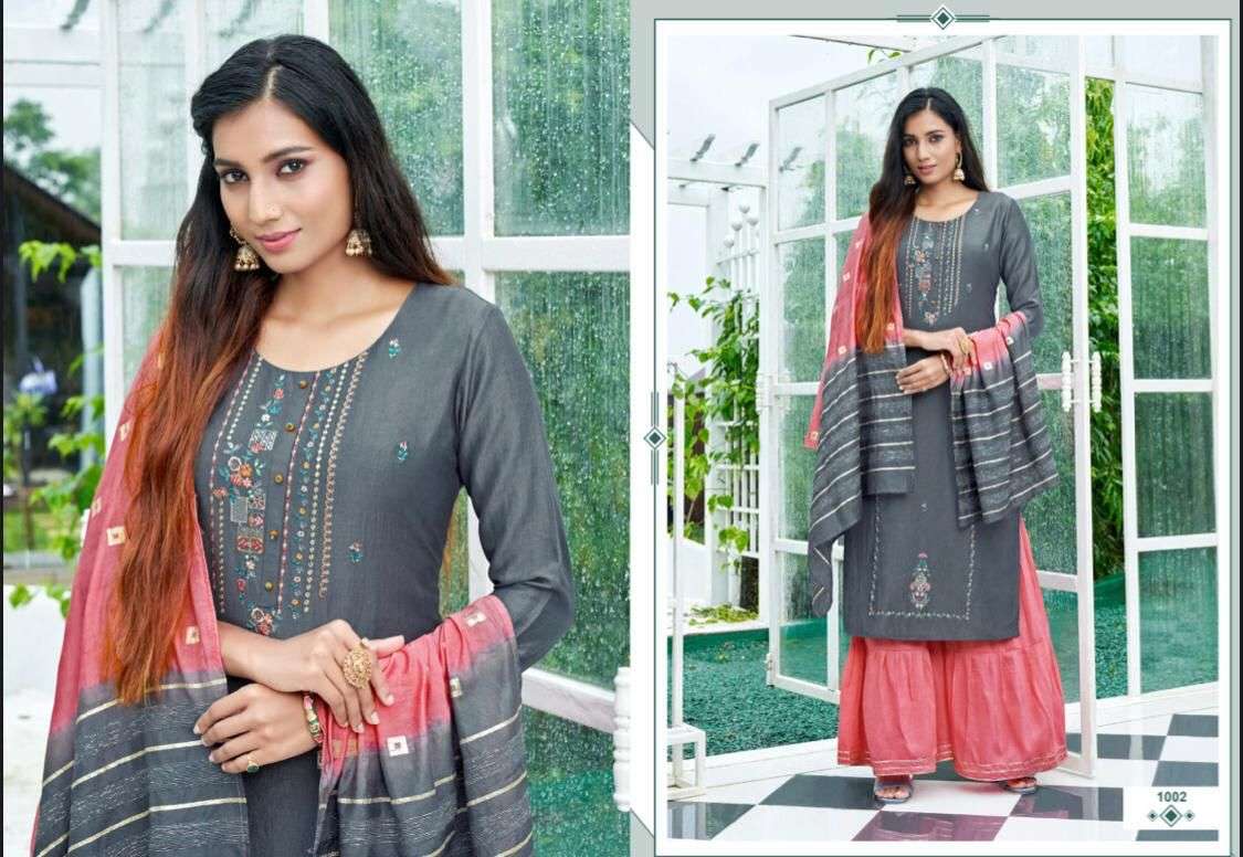 PLEASANT BY AMAAYA GARMENTS 1001 TO 1008 SERIES BEAUTIFUL SUITS COLORFUL STYLISH FANCY CASUAL WEAR & ETHNIC WEAR CHINNON SILK DRESSES AT WHOLESALE PRICE