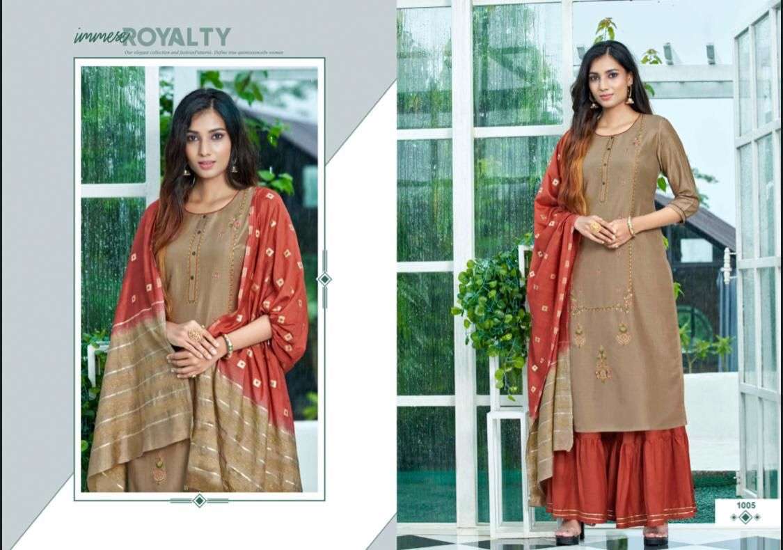 PLEASANT BY AMAAYA GARMENTS 1001 TO 1008 SERIES BEAUTIFUL SUITS COLORFUL STYLISH FANCY CASUAL WEAR & ETHNIC WEAR CHINNON SILK DRESSES AT WHOLESALE PRICE
