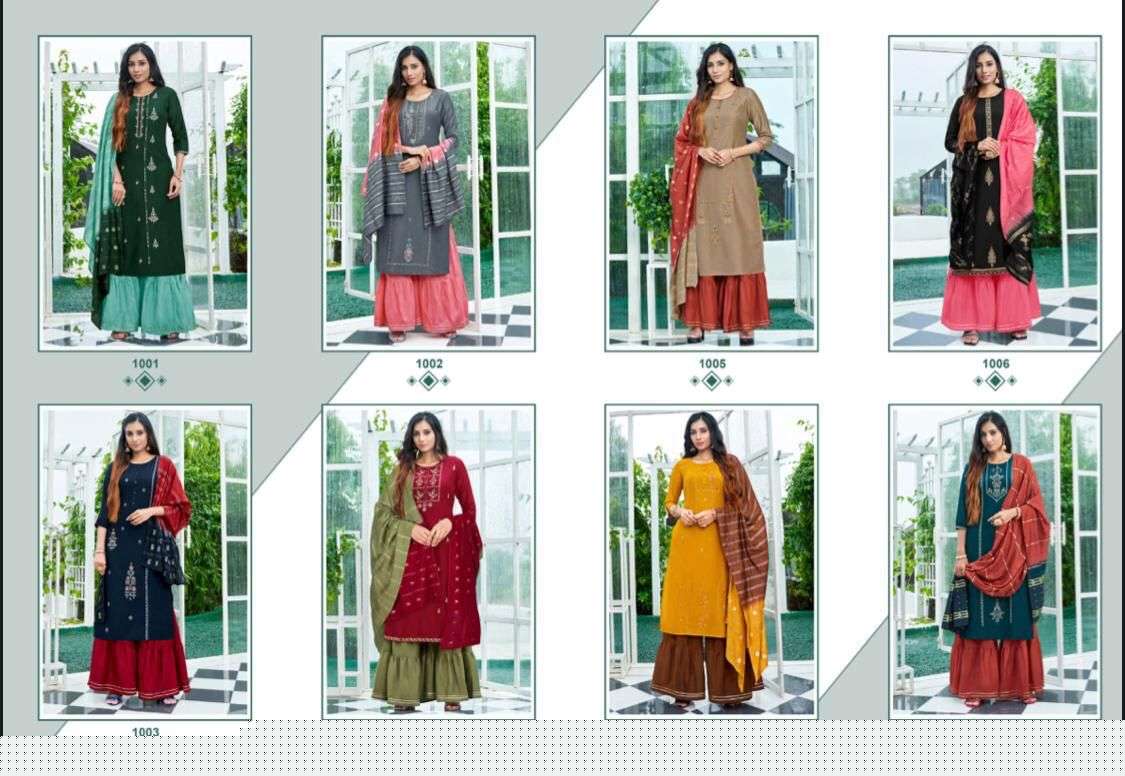 PLEASANT BY AMAAYA GARMENTS 1001 TO 1008 SERIES BEAUTIFUL SUITS COLORFUL STYLISH FANCY CASUAL WEAR & ETHNIC WEAR CHINNON SILK DRESSES AT WHOLESALE PRICE