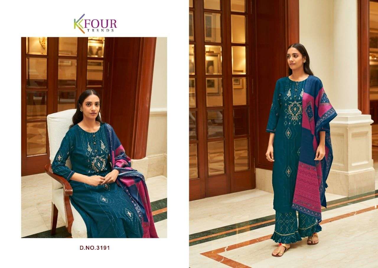 GLITTER BY KFOUR TRENDS 3191 TO 3196 SERIES BEAUTIFUL SUITS COLORFUL STYLISH FANCY CASUAL WEAR & ETHNIC WEAR CHINNON SILK DRESSES AT WHOLESALE PRICE