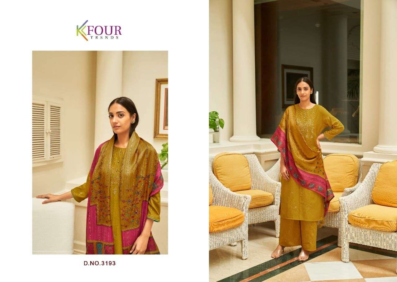 GLITTER BY KFOUR TRENDS 3191 TO 3196 SERIES BEAUTIFUL SUITS COLORFUL STYLISH FANCY CASUAL WEAR & ETHNIC WEAR CHINNON SILK DRESSES AT WHOLESALE PRICE